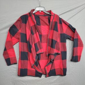 Cabela’s Womens Red Black Plaid Open Waterfall Cotton Cardigan Flannel